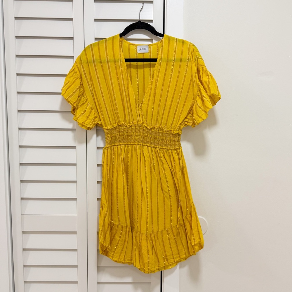 SAYLOR Adrienne Dress | Yellow Ruffle Smocked Mini - Picture 4 of 7